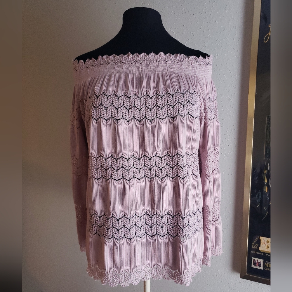 Say What? Light Pink Off The Shoulder Lace Top